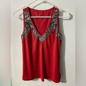 Red Sequin V-Neck Women's Top
